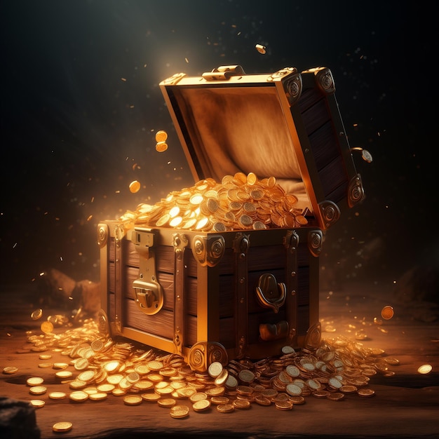 a treasure chest with gold coins