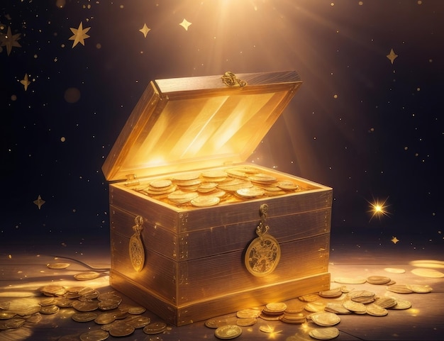 A treasure with many golden coins background