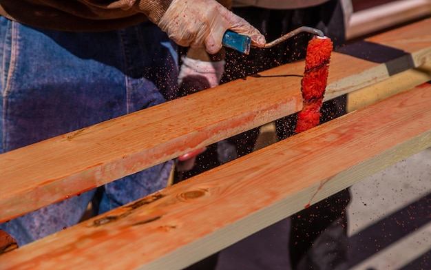 Treat the wooden board with an antiseptic Selective focus