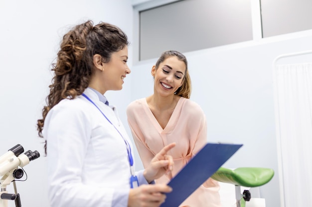 Photo treatment of cervical disease female gynecologist unrecognizable woman patient in gynecological chair during gynecological check up gynecologist examines a woman diagnostic medical service