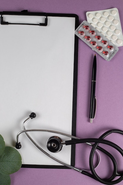 Treatment plan for a patient doctors desk top view