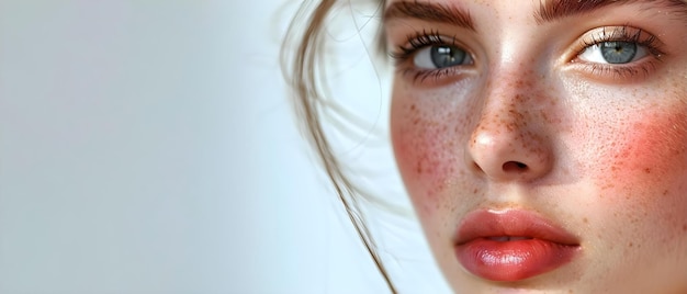 루푸스에 의한 얼굴의 은 발진을 가진 여성의 치료 클로즈업 관점 개념 루푸스 발진 얼굴 피부 관리 빨간 발진 치료 루푸스 인식 클로즈업을 사진
