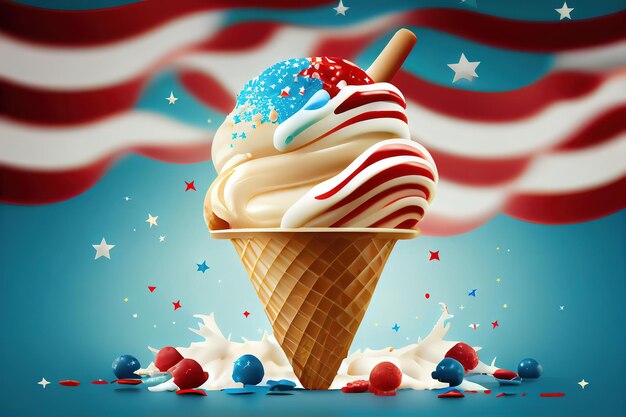 Treats of independence day 4th of july background with icecream Generative Ai