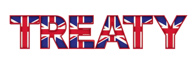 Treaty word made from union jack flag lettering 3D Rendering