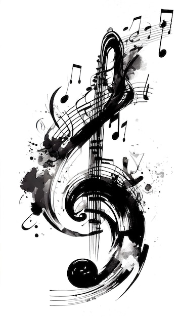 Treble clef and notes on white background by Generative AI