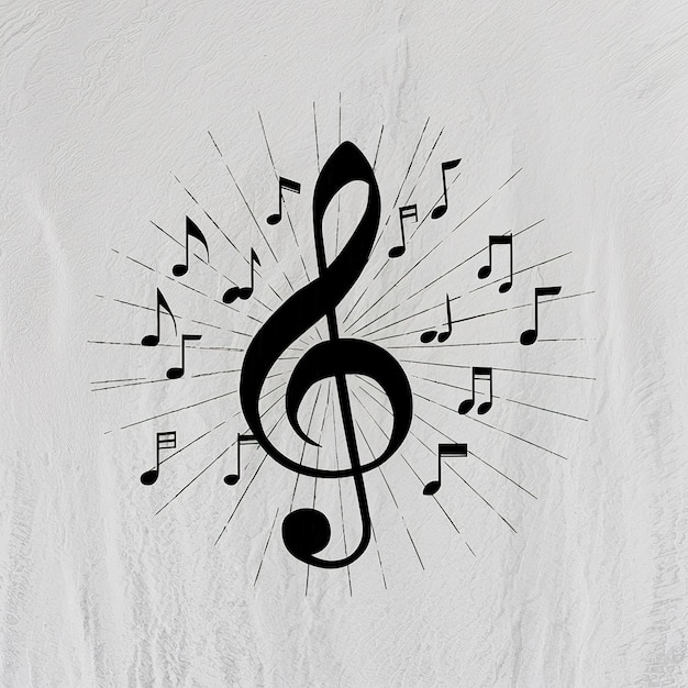 Photo treble clef and notes on white background