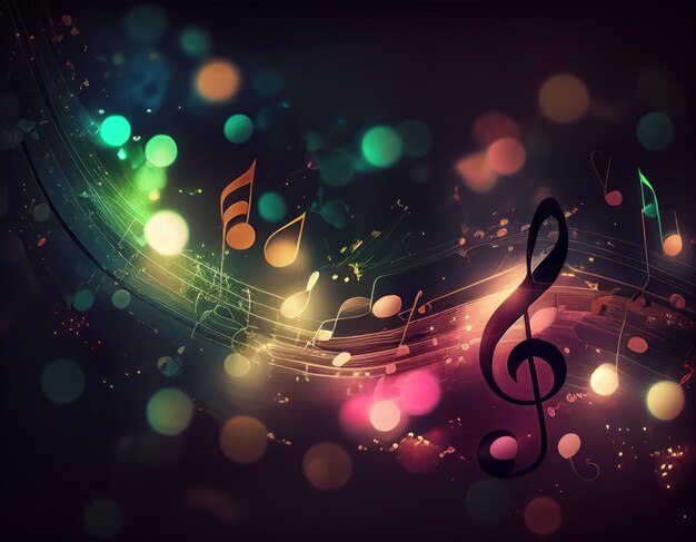 Treble clef and notes with bokeh effect by Generative AI