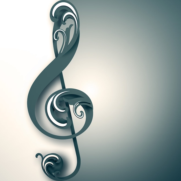 Treble clef with ornament on light background