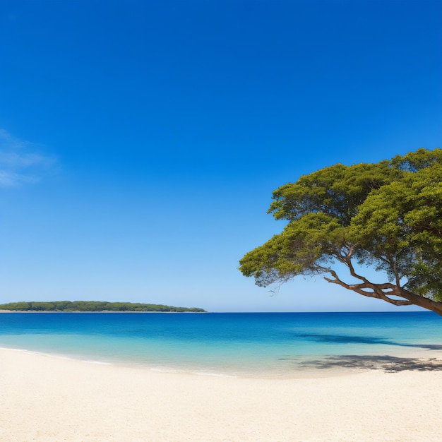 Foto un albero sulla spiaggia con un cielo perfettamente blu