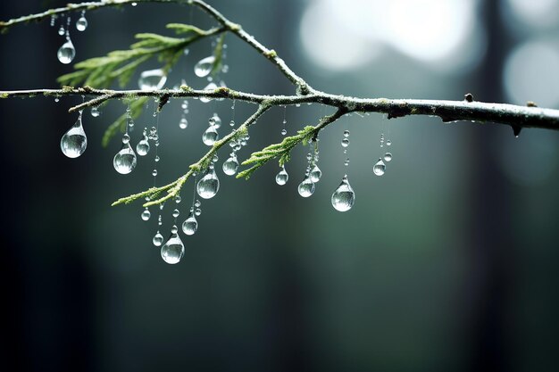 Tree Branch Adorned with Glistening Water Droplets