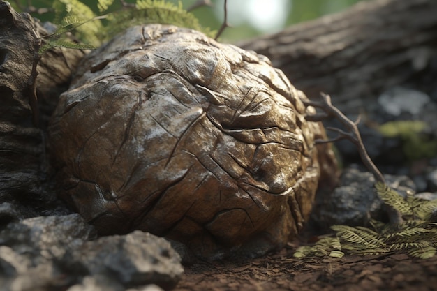 A tree branch with a ball made by the artist.