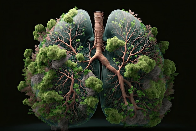 Tree branches in the shape of lungs Concept of environmental and forest protection