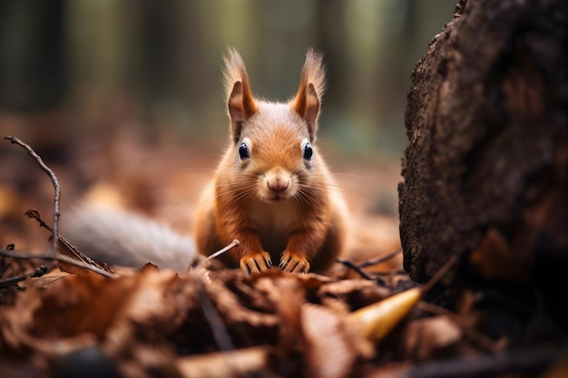 Tree Brown Squirrel On Soil