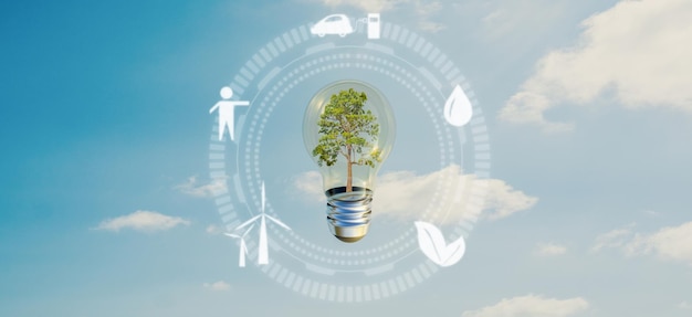 Tree in bulb with environmental safe and care icon environmental safety concept