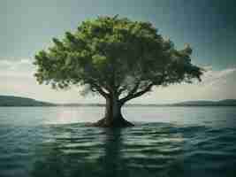 Photo a tree in the center of a lake