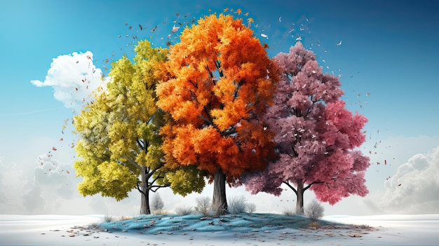 Фото Иллюстрация падения дерева, меняющего цвет