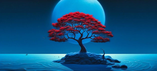 A tree on a dark blue backdrop