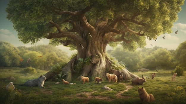 tree day illustration 3d realistic