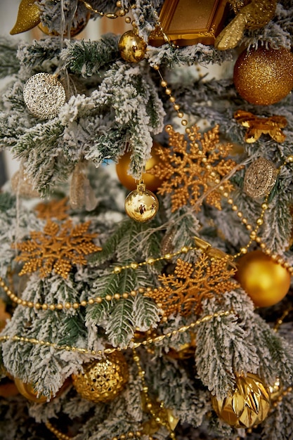 Tree decorated with new year's snowflakes holiday cheer