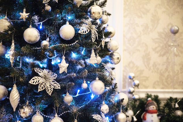 Tree decorated with silver ornaments