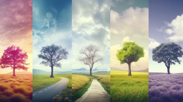 Photo tree in different periods