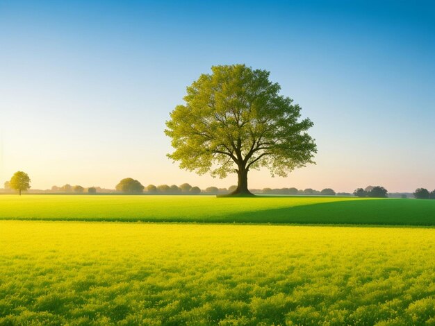 Tree in a field in the morning