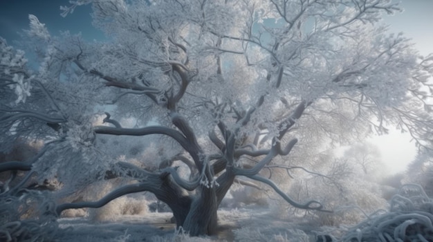 A tree in a field of snow