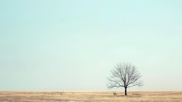 a tree in a field with a sky background with a single tree in the foreground