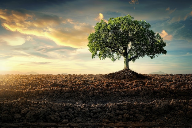 a tree in a field with a sky background