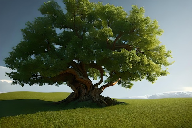 A tree in a field with a sky background