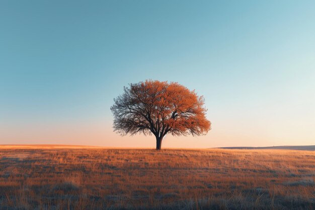 a tree in a field with a sky background