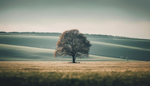 Foto un albero in un campo con il sole che splende su di esso