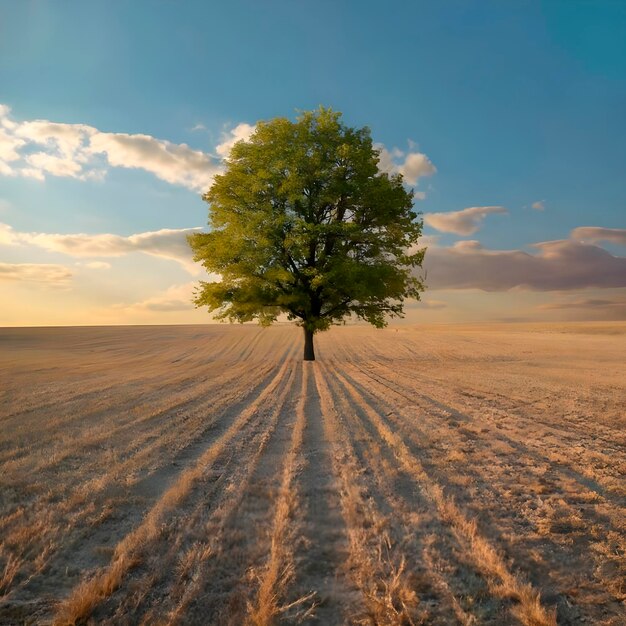 A tree in fields ai generated