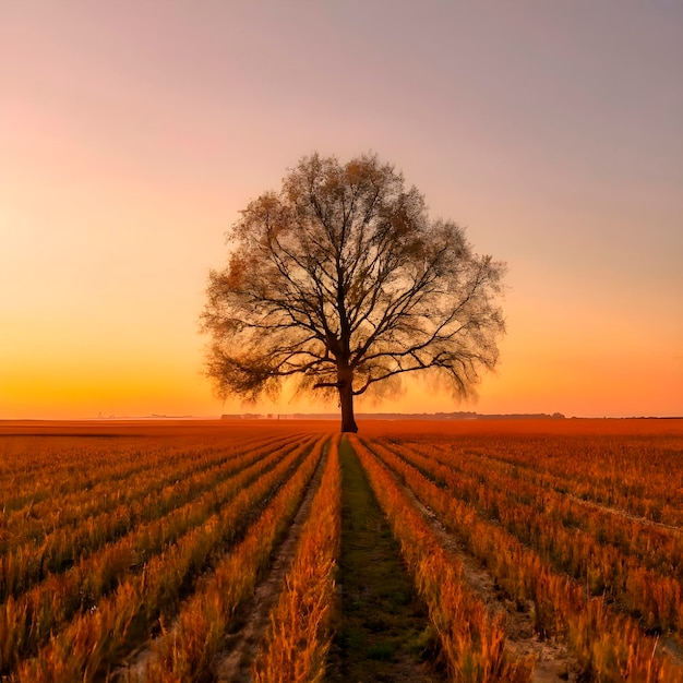 A tree in fields ai generated