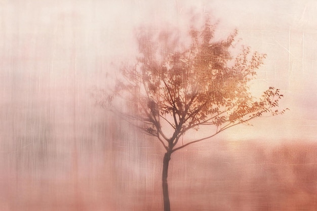 tree in the fog on a background of a blurred autumn landscape