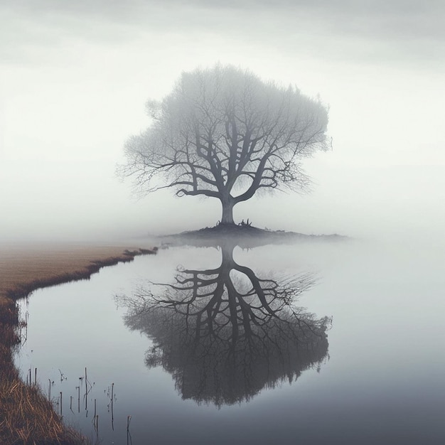 A tree in the fog