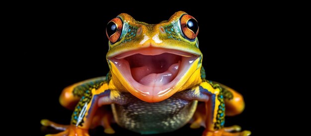 Tree frog flying frog laughingGenerative AI