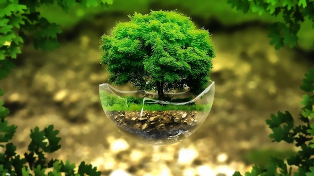 Photo a tree in a glass ball with a tree in it