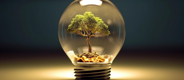 A tree in a glass bulb Generative AI