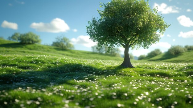 Tree in a green field