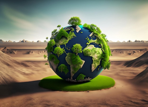 Tree in the green globe Isolate on transparent background