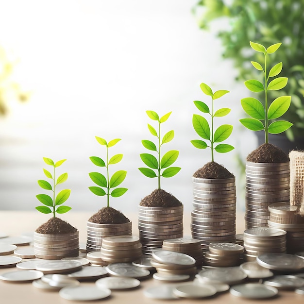 Tree growing on coin and blurred green nature background money growth concept and business success