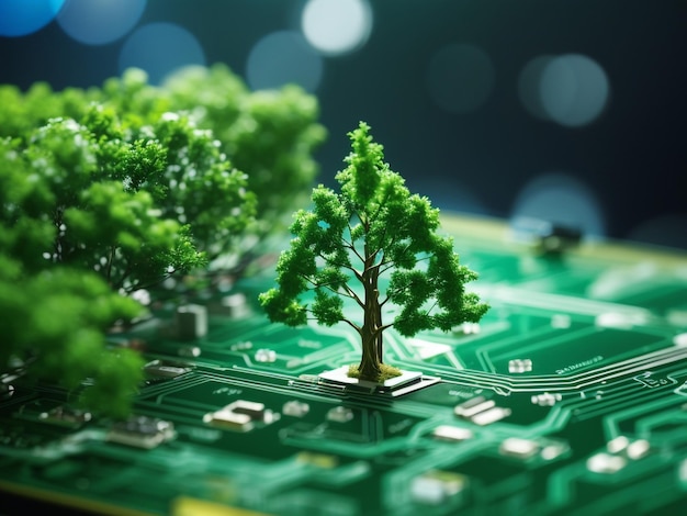 Photo tree growing on the converging point of computer circuitry