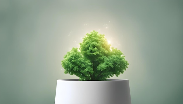 Tree growing on digital plant pot