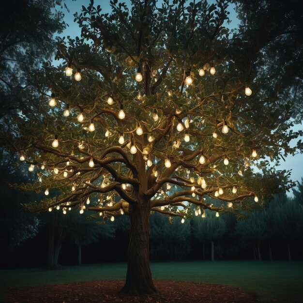 Photo a tree growing light bulbs