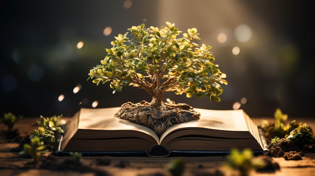 Foto un albero che cresce su un libro aperto