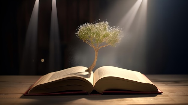 A tree growing out of a book