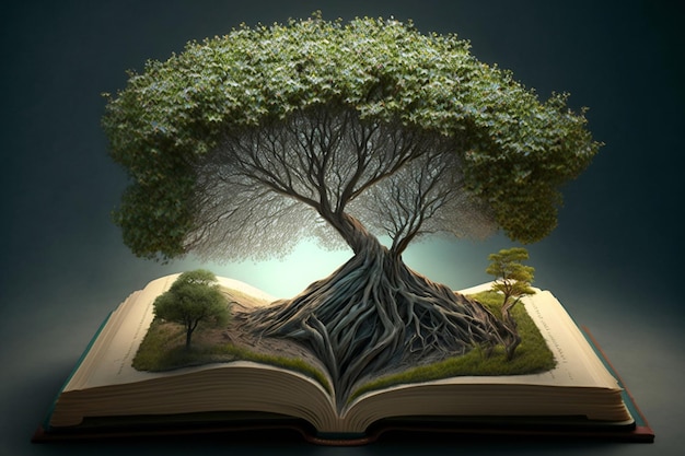 Tree Growing Out of an Open Book Generative AI