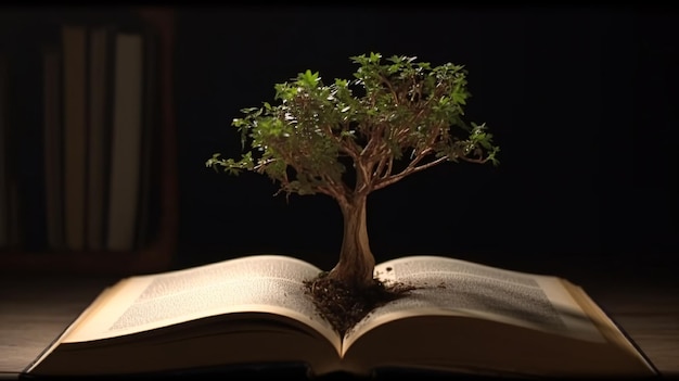 A tree growing out of an open book