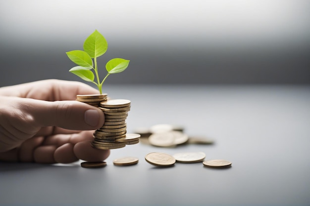 A tree grows on a coin in a glass jar savings money concept